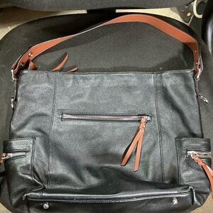 Black and brown leather Bostonten hobo handbag